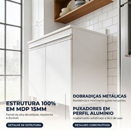 Balcão Armário de Cozinha Pia Lavanderia com Tampo 2 Portas Sara Branco 80 cm - D’Rossi - 3 Balcão Armário de Cozinha Pia Lavanderia com Tampo 2 Portas Sara Branco 80 cm - D’Rossi - 3