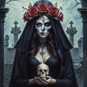 Ver imagem 1 de Adesivo Vinil Impermeável Pomba Gira Rosa Caveira 10x6,5 Cm