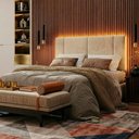 Ver imagem 5 de Cabeceira Cama Box Estofada Casal 1,40 Suede Bege com LED