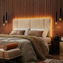 Ver imagem 3 de Cabeceira Cama Box Estofada Casal 1,40 Suede Bege com LED