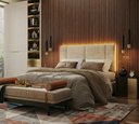 Ver imagem 4 de Cabeceira Cama Box Estofada Casal 1,40 Suede Bege com LED