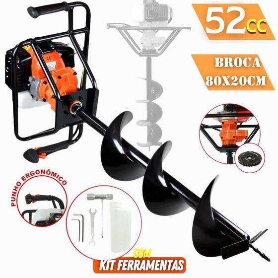 Perfurador de Solo Gasolina Vulcan Trent Vps-520 + Extensor 50cm e Trado Broca 80x20cm P/ Perfurar e - 2