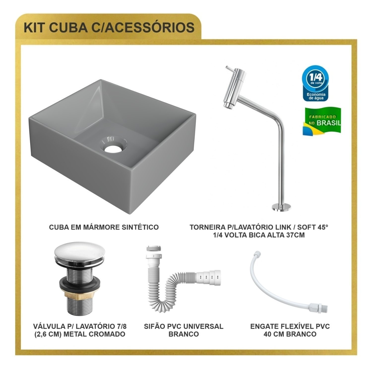 Kit Cuba Rt30 Riviera com Torneira Link 1062 e Válvula Click com Sifão e Flexível - 10