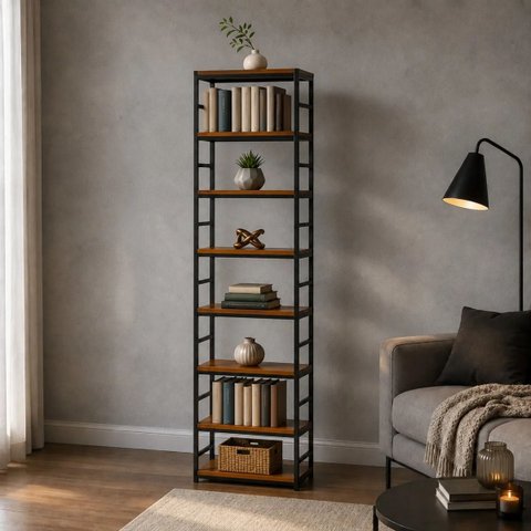 Estante Multiuso Organizador Livreiro Estilo Industrial 180x50 Preto Imbuia