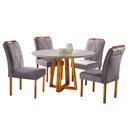 Ver imagem 1 de Conjunto Sala De Jantar 4 Lugares Mesa Redonda 1,2m E 4 Cadeiras Moveis Mix Mel Off-white Com