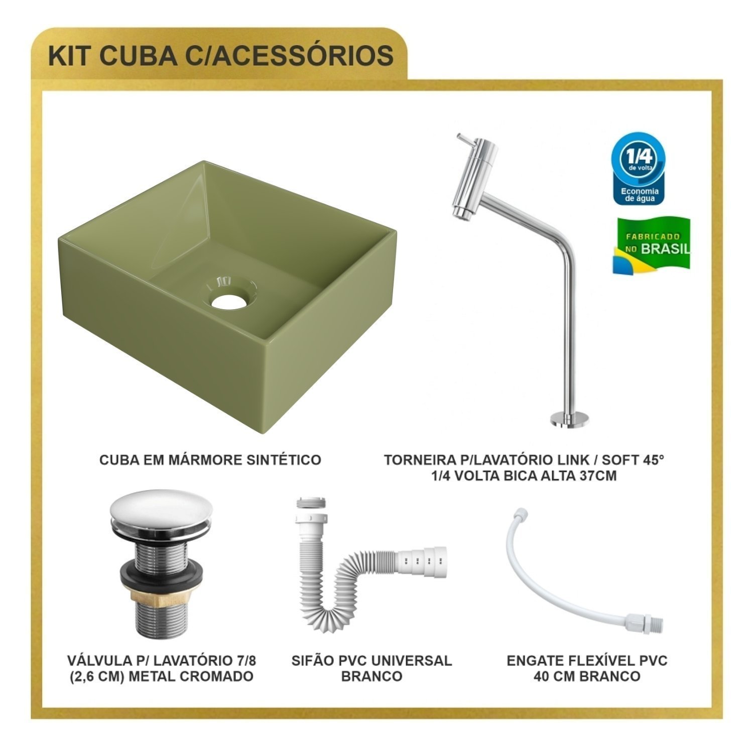Kit Cuba Rt30 Riviera com Torneira Link 1062 e Válvula Click com Sifão e Flexível - 10
