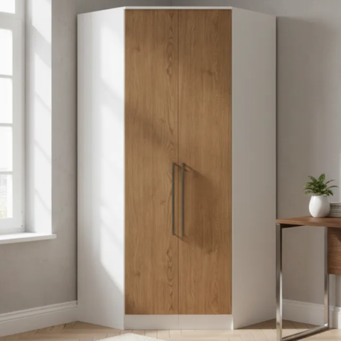 Guarda-Roupa Canto Closet com 2 Portas e 2 Gavetas MDF Requinte+ Branco/Macadâmia