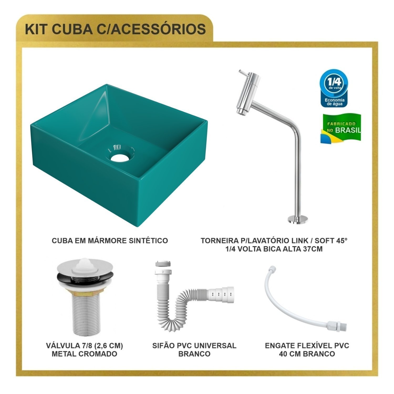 Kit Cuba Rt30 Riviera com Torneira Link 1062 e Válvula Metal com Sifão e Flexível - 10
