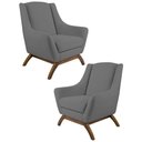 Ver imagem 1 de 2 Poltronas Base Manu Madeira C-416 Linho Cinza Escuro Domi