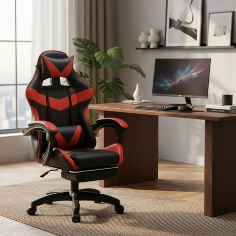 Cadeira Escritório Gamer Nitro Vermelho Ergonômica Couro Sintético Reclinável Altura Ajuste Luvinco