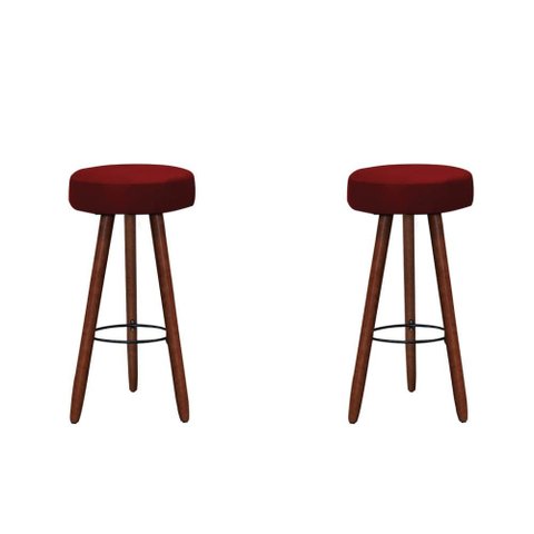 Kit 2 Banquetas Altas Redondas Pés Madeira Palito Londres:vermelho