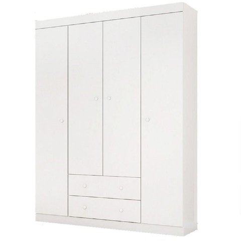 Roupeiro Old Clean Infantil para Quarto 100% 4 Portas Branco