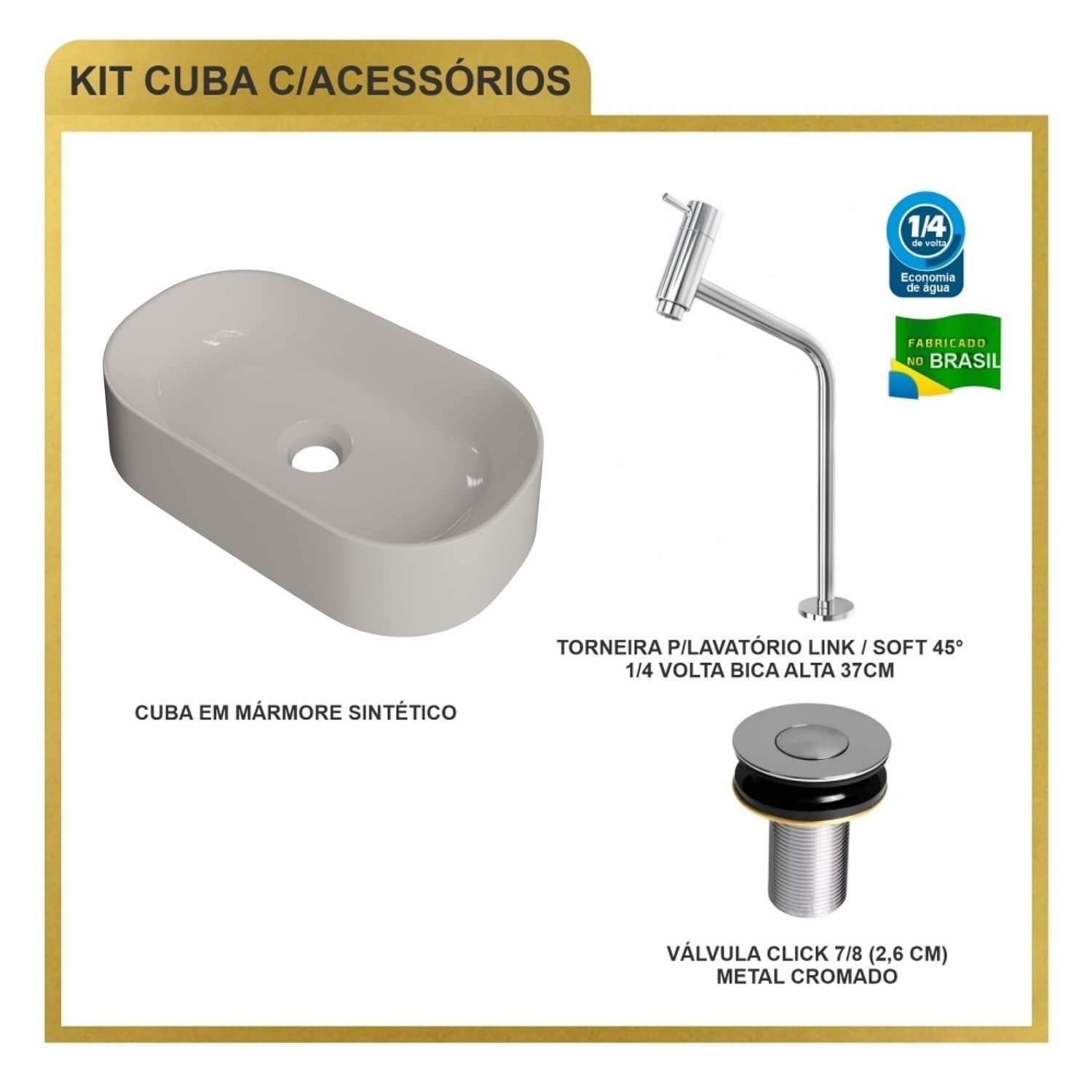 Kit Cuba Ov42 Laila com Torneira Link 1062 e Válvula Botão - 8