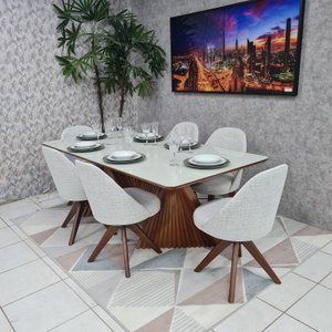 Sala de Jantar Mesa Sanches M720 e 6 Cadeiras Dilly Giratórias D'confort Design Suede Preto 76
