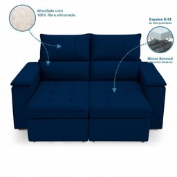 Sofá Retrátil Reclinável 2 Lugares 1,90m Boni Veludo Azul Marinho - 5