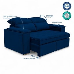 Sofá Retrátil Reclinável 2 Lugares 1,90m Boni Veludo Azul Marinho - 7