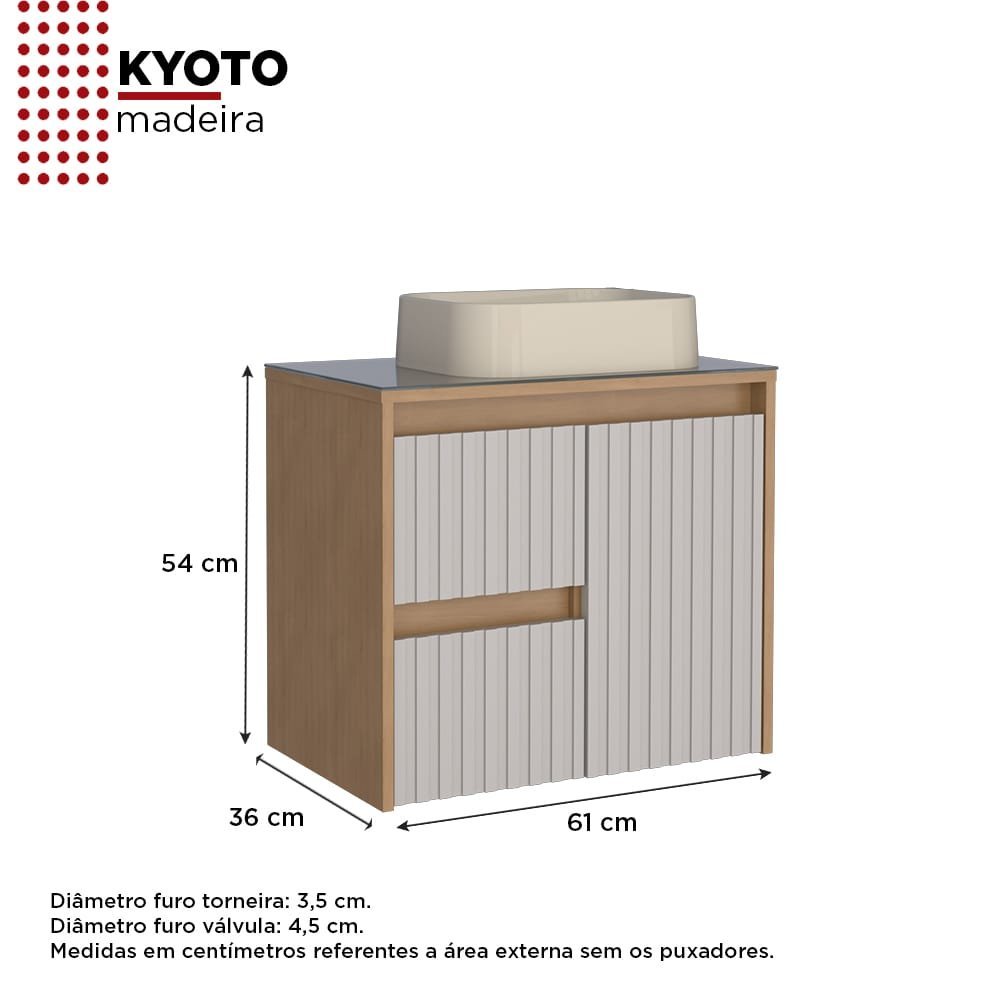 Gabinete Kyoto Madeira P/ Banheiro sem Cuba Jequitibá C/ Nude Cozimax - 6