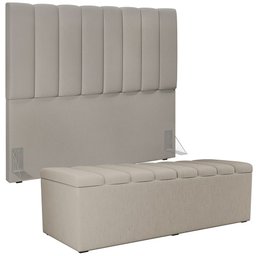 Kit Cabeceira Cama Box Casal 140cm e Calçadeira Recamier Baú Dália W01 Linho Bege - Lyam Decor - 1 Kit Cabeceira Cama Box Casal 140cm e Calçadeira Recamier Baú Dália W01 Linho Bege - Lyam Decor - 1