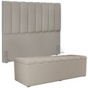 Ver imagem 1 de Kit Cabeceira Cama Box Casal 140cm e Calçadeira Recamier Baú Dália W01 Linho Bege - Lyam Decor