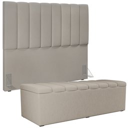 Kit Cabeceira Cama Box Casal 140cm e Calçadeira Recamier Baú Dália W01 Linho Bege - Lyam Decor - 1 Kit Cabeceira Cama Box Casal 140cm e Calçadeira Recamier Baú Dália W01 Linho Bege - Lyam Decor - 1