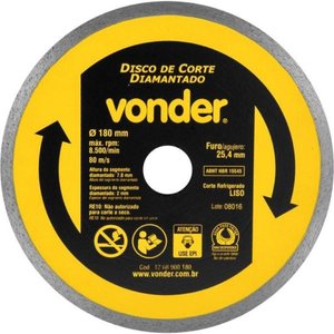Disco De Corte Diamantado 180 Mm Liso Vonder
