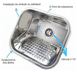 Kit Tecnocuba Alto Brilho Tanque 40x34x20 + Cuba 40x34x17cm - 3