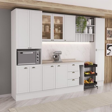 Cozinha Milla Ella 11 Portas 3 Gavetas MDF Branco Móveis Carraro