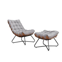 Poltrona Costela com Puff EVA Base Preto Mad - Veludo Cinza - 2