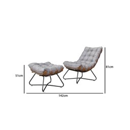Poltrona Costela com Puff EVA Base Preto Mad - Veludo Cinza - 1