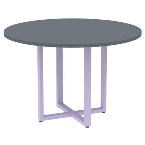 Mesa de Reunião Redonda P25 Pandin 110 Cm (largura) Tampo Mdp Grafito Pé Aço Tubular Lilás