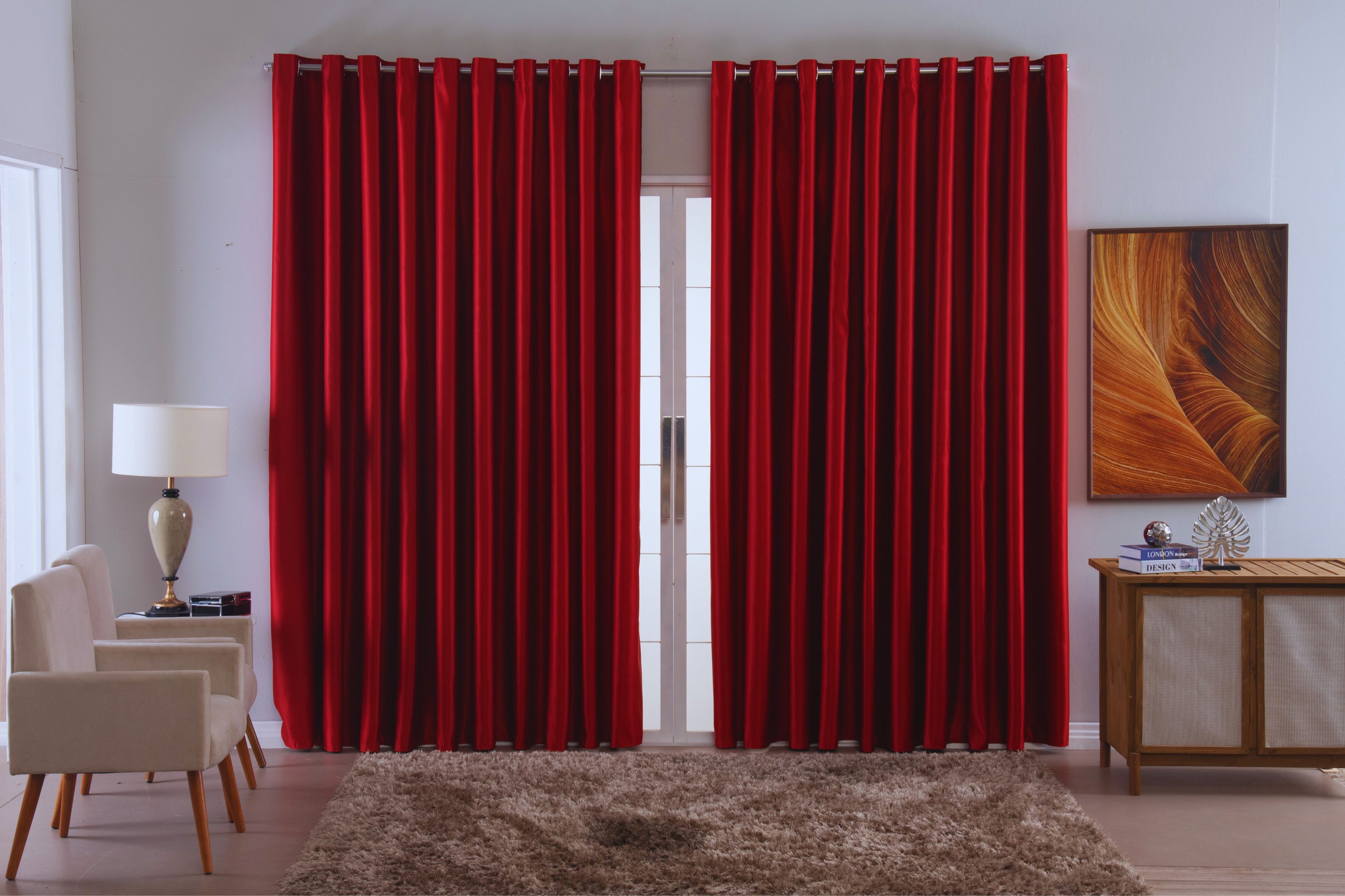 Cortina para Sala Quarto Blackout Tecido 2,00x1,30 Ellegance:vermelho