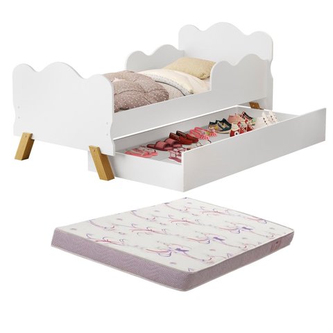 Mini Cama Angel Infantil Juvenil com Auxiliar Sapateira Proteção Lateral + 1 Colchão D18