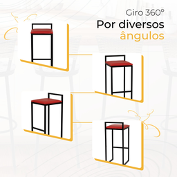 Kit 2 Banqueta Quadrada Preta para Balcão Ilha Cozinha Gourmet Bancada Piscina Bares Àrea de Lazer - 5