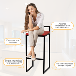 Kit 2 Banqueta Quadrada Preta para Balcão Ilha Cozinha Gourmet Bancada Piscina Bares Àrea de Lazer - 4