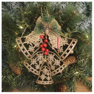 Kit 10 Enfeite Pendente Decoração Natalina Sino Vazado Dourado 25cm