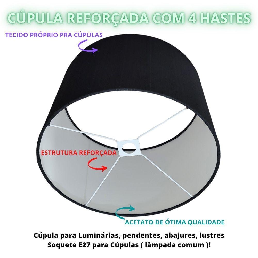 Cúpula de Abajur Luminária para Soquete E27 Preto Preto - 3