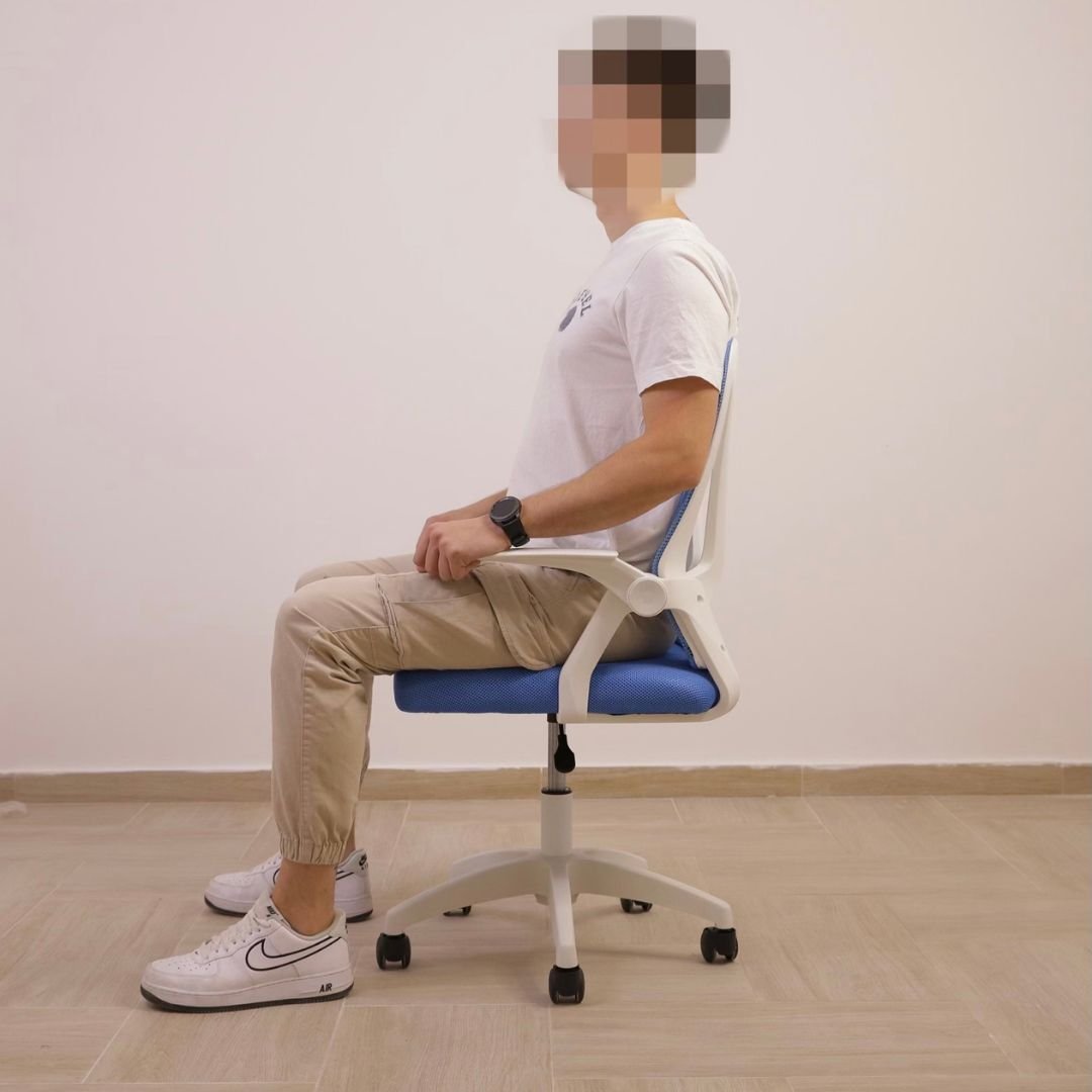Cadeira Giratória Ergonômica Tela Mesh com Braços Articulados W-15:branca C/ Azul - 6