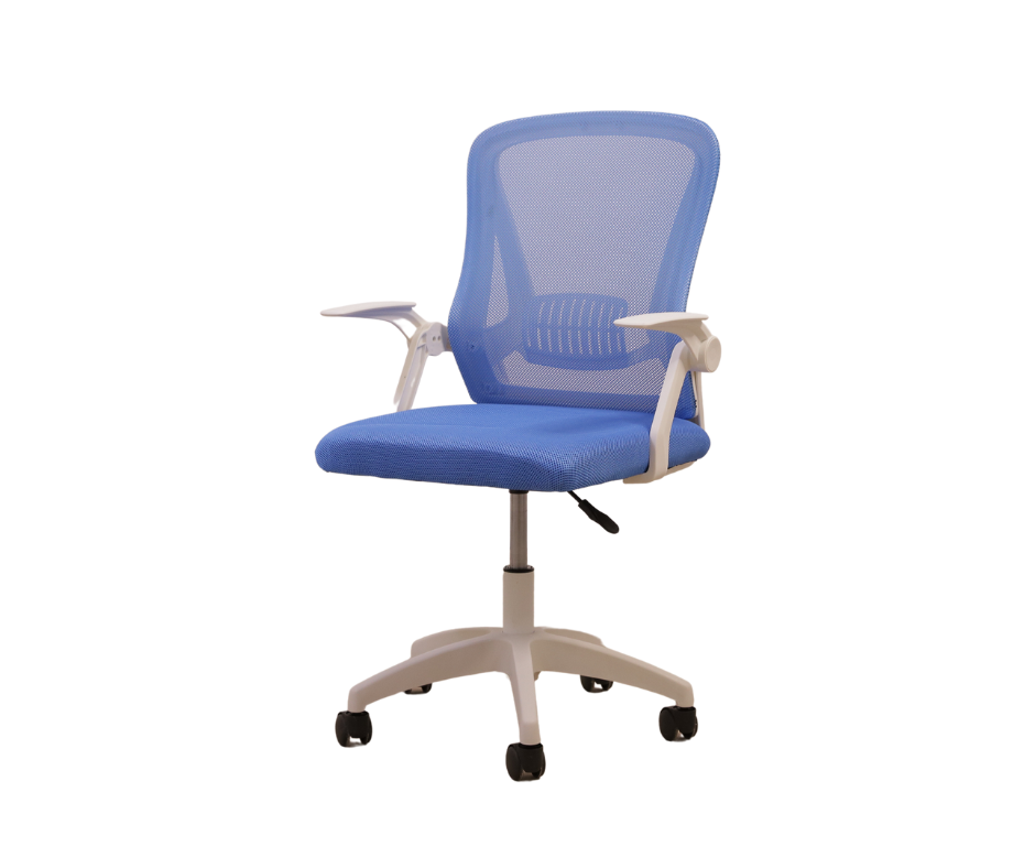 Cadeira Giratória Ergonômica Tela Mesh com Braços Articulados W-15:branca C/ Azul - 1