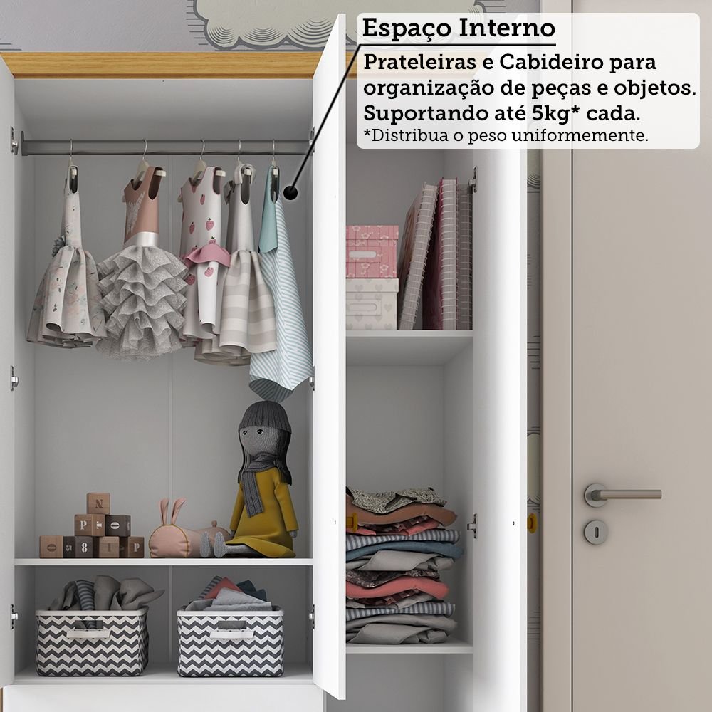 Quarto Infantil Guarda Roupas 3 Portas Cômoda 4 Gavetas Mimo 100% Mdf Espresso Móveis - 8