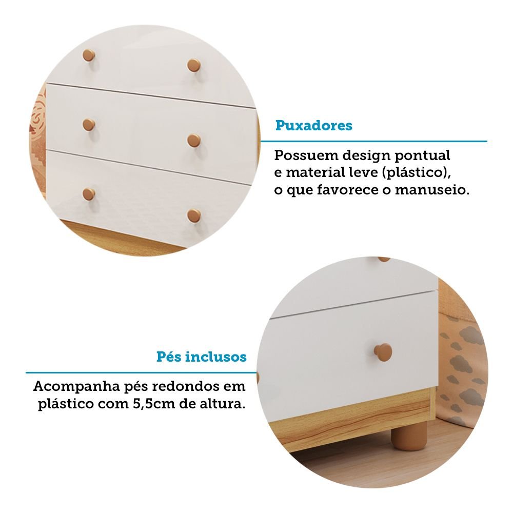 Quarto Infantil Guarda Roupas 3 Portas Cômoda 4 Gavetas Mimo 100% Mdf Espresso Móveis - 9