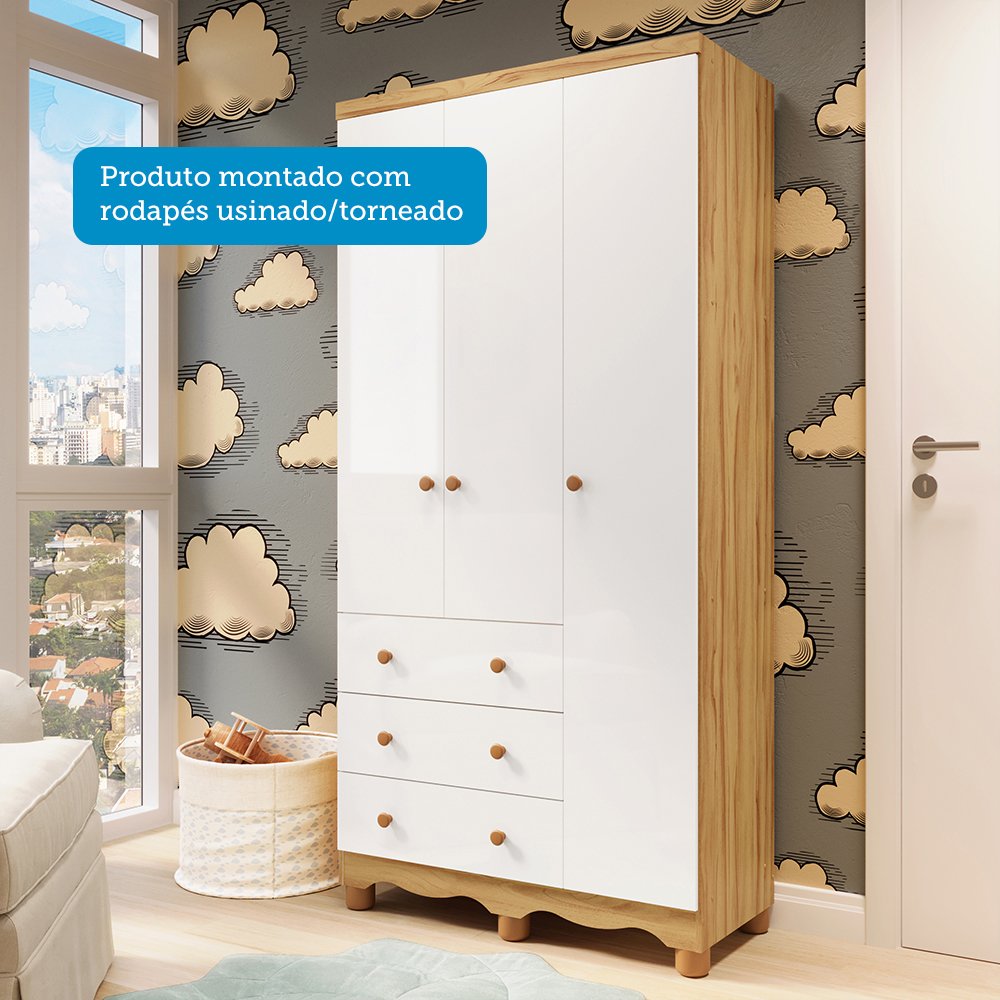 Quarto Infantil Guarda Roupas 3 Portas Cômoda 4 Gavetas Mimo 100% Mdf Espresso Móveis - 5