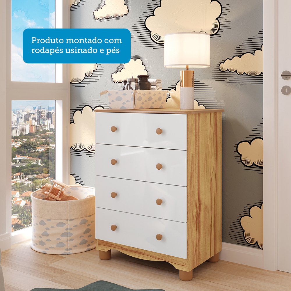 Quarto Infantil Guarda Roupas 3 Portas Cômoda 4 Gavetas Mimo 100% Mdf Espresso Móveis - 6