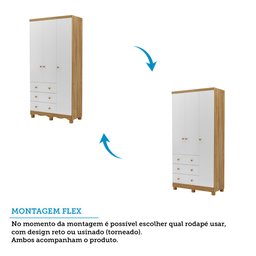 Quarto Infantil Guarda Roupas 3 Portas Cômoda 4 Gavetas Mimo 100% Mdf Espresso Móveis - 4