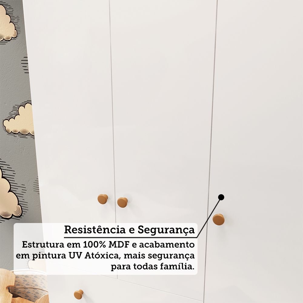 Quarto Infantil Guarda Roupas 3 Portas Cômoda 4 Gavetas Mimo 100% Mdf Espresso Móveis - 6