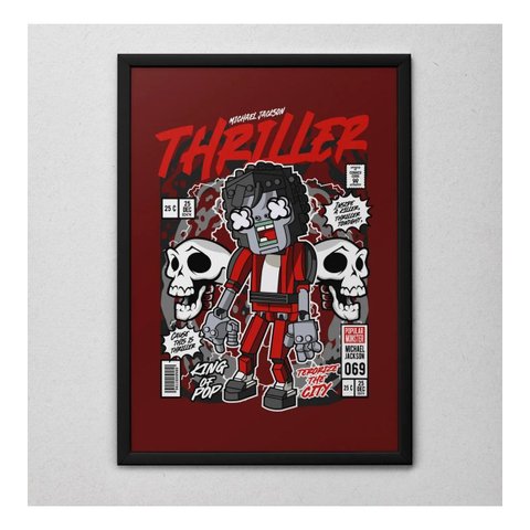 Quadro Decorativo Thriller Art Geek com Moldura e Vidro Preto