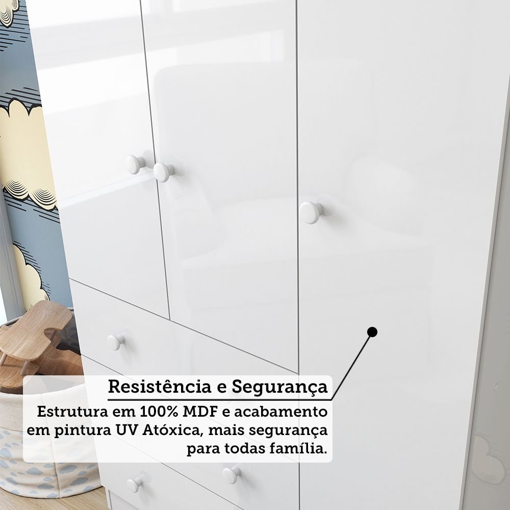 Quarto Infantil Guarda Roupas 3 Portas Cômoda 4 Gavetas Mimo 100% Mdf Espresso Móveis - 6