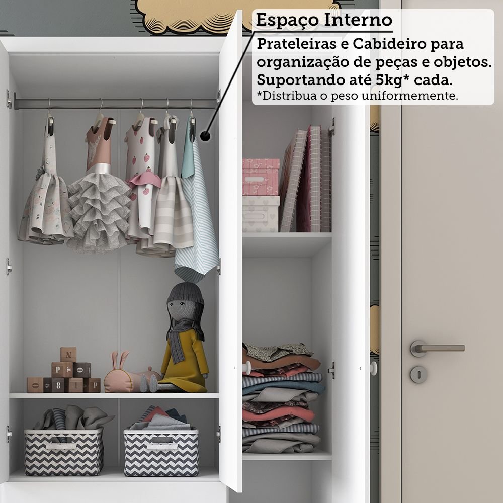 Quarto Infantil Guarda Roupas 3 Portas Cômoda 4 Gavetas Mimo 100% Mdf Espresso Móveis - 8