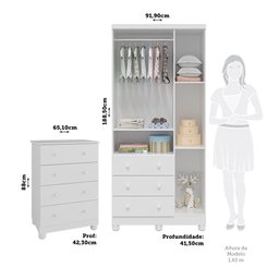 Quarto Infantil Guarda Roupas 3 Portas Cômoda 4 Gavetas Mimo 100% Mdf Espresso Móveis - 3