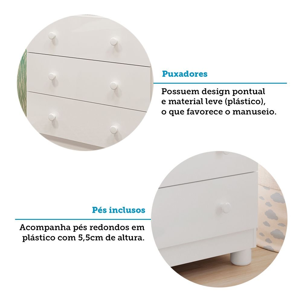 Quarto Infantil Guarda Roupas 3 Portas Cômoda 4 Gavetas Mimo 100% Mdf Espresso Móveis - 9
