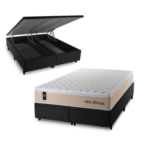 Cama Box Baú King Alford com Colchão Molas Ensacadas 193x203x73 Preto